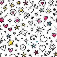 seamless pattern with doodles and hearts vector