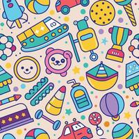 a colorful pattern with toys and other items vector