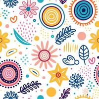 seamless pattern with colorful flowers and leaves vector