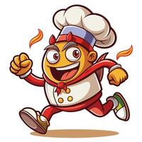 cartoon devil chef running with fire in his hand vector