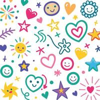 a colorful set of smiley faces and hearts vector