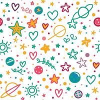a colorful space pattern with stars, planets and hearts vector
