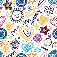 seamless pattern with colorful doodles and hearts vector