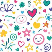 a colorful pattern with hearts, stars and other symbols vector