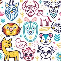 a colorful set of animals and plants vector