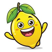 a cartoon lemon character with a green leaf vector