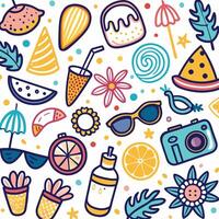 summertime pattern with beach and summer objects vector