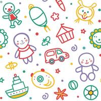 a colorful pattern with toys and other items vector