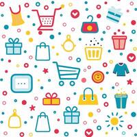 shopping icons and items on a white background vector