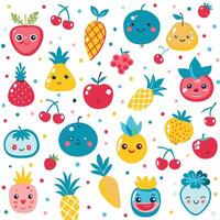 a set of fruit and vegetables with different faces vector