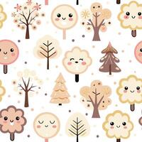 a pattern with trees and faces vector