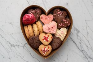 A charming heartshaped box filled with a variety of delicious cookies photo