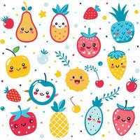 a set of fruit and vegetables with faces vector