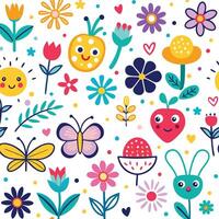 seamless pattern with flowers and butterflies vector