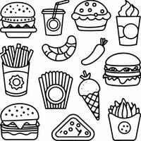 a set of fast food icons on a white background vector