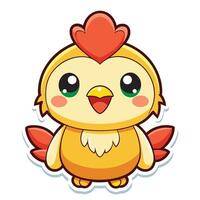 a cute chicken sticker with a heart on its head vector