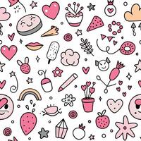 a pink and white pattern with various objects vector