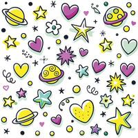 a colorful set of space and heart shapes vector