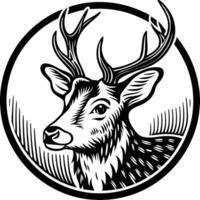 a deer head in a circle with a black and white background vector