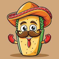 mexican taco character with mustache and mustache vector
