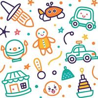 a colorful pattern with toys and other items vector
