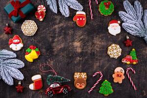 Christmas homemade gingerbread cookies with icing photo