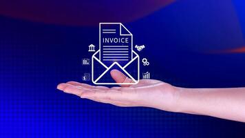 Invoice and online digital statements concept, using touch with invoice icons on virtual screen, Financial report and bank management with online payment concept E.invoice invoice. photo