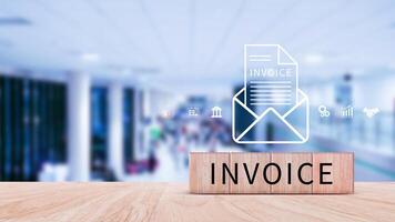 Invoice and online digital statements concept, Financial report and bank management with online payment concept on wooden block. photo