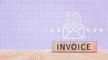 Invoice and online digital statements concept, Financial report and bank management with online payment concept on wooden block. photo