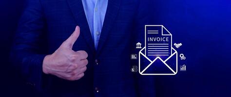 Invoice and online digital statements concept, using touch with invoice icons on virtual screen, Financial report and bank management with online payment concept E.invoice invoice. photo