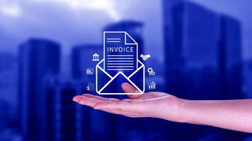 Invoice and online digital statements concept, using touch with invoice icons on virtual screen, Financial report and bank management with online payment concept E.invoice invoice. photo