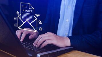 Invoice and online digital statements concept, using touch with invoice icons on virtual screen, Financial report and bank management with online payment concept E.invoice invoice. photo