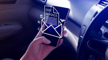 Invoice and online digital statements concept, using touch with invoice icons on virtual screen, Financial report and bank management with online payment concept E.invoice invoice. photo