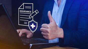 Insurance concept, medical coverage planning, hospital payments, representing different types of insurance such as health, home, car, travel, and policy management. photo