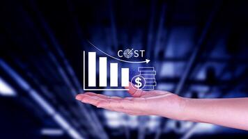 Cost reduction concept, Expenses and saving money, Business strategy and project management, with growth graph of quality control, cost reduction, efficient business and budget cutting. photo