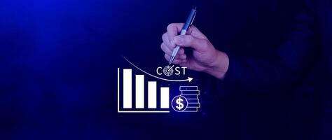 Cost reduction concept, Expenses and saving money, Business strategy and project management, with growth graph of quality control, cost reduction, efficient business and budget cutting. photo