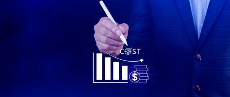 Cost reduction concept, Expenses and saving money, Business strategy and project management, with growth graph of quality control, cost reduction, efficient business and budget cutting. photo