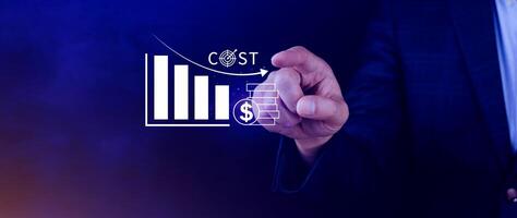 Cost reduction concept, Expenses and saving money, Business strategy and project management, with growth graph of quality control, cost reduction, efficient business and budget cutting. photo