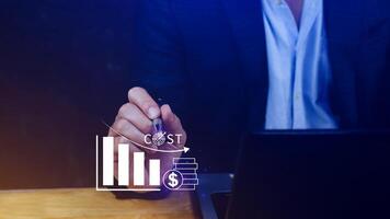 Cost reduction concept, Expenses and saving money, Business strategy and project management, with growth graph of quality control, cost reduction, efficient business and budget cutting. photo