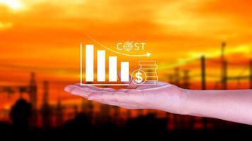 Cost reduction concept, Expenses and saving money, Business strategy and project management, with growth graph of quality control, cost reduction, efficient business and budget cutting. photo