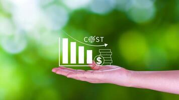 Cost reduction concept, Expenses and saving money, Business strategy and project management, with growth graph of quality control, cost reduction, efficient business and budget cutting. photo