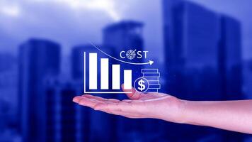 Cost reduction concept, Expenses and saving money, Business strategy and project management, with growth graph of quality control, cost reduction, efficient business and budget cutting. photo