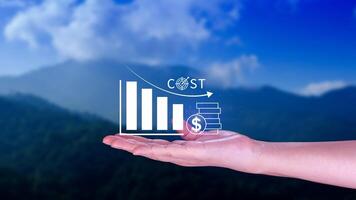 Cost reduction concept, Expenses and saving money, Business strategy and project management, with growth graph of quality control, cost reduction, efficient business and budget cutting. photo
