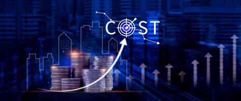 Cost reduction concept, Expenses and saving money, Business strategy and project management, with growth graph of quality control, cost reduction, efficient business and budget cutting. photo