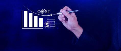 Cost reduction concept, Expenses and saving money, Business strategy and project management, with growth graph of quality control, cost reduction, efficient business and budget cutting. photo