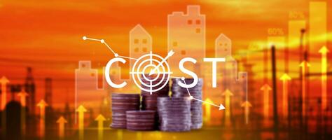 Cost reduction concept, Expenses and saving money, Business strategy and project management, with growth graph of quality control, cost reduction, efficient business and budget cutting. photo