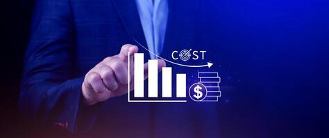 Cost reduction concept, Expenses and saving money, Business strategy and project management, with growth graph of quality control, cost reduction, efficient business and budget cutting. photo