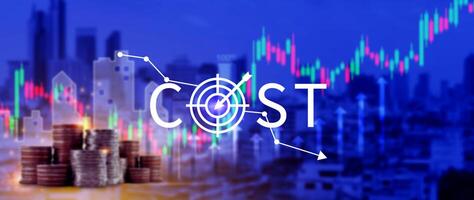 Cost reduction concept, Expenses and saving money, Business strategy and project management, with growth graph of quality control, cost reduction, efficient business and budget cutting. photo