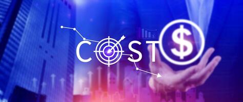 Cost reduction concept, Expenses and saving money, Business strategy and project management, with growth graph of quality control, cost reduction, efficient business and budget cutting. photo