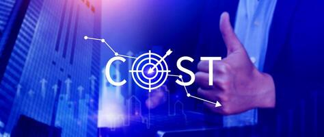 Cost reduction concept, Expenses and saving money, Business strategy and project management, with growth graph of quality control, cost reduction, efficient business and budget cutting. photo